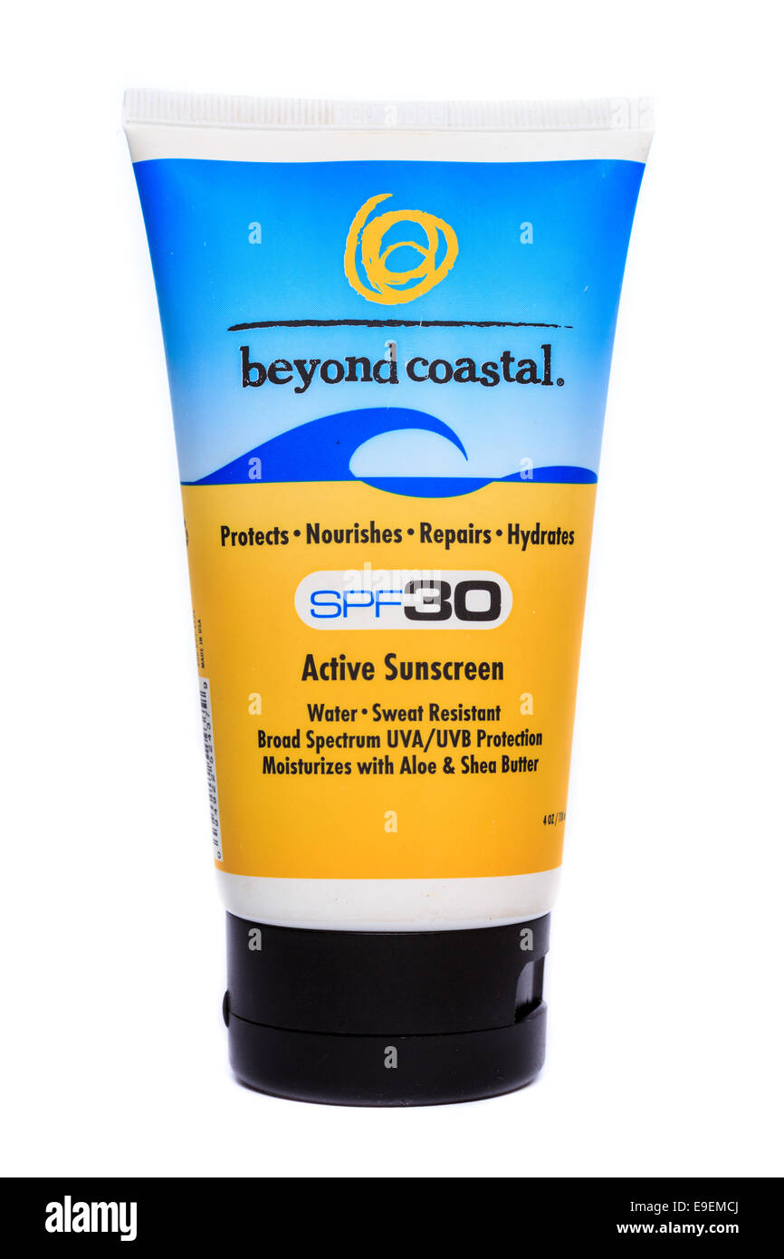 Al di là di Coastal SPF 30 attivo Sunscreen Foto Stock