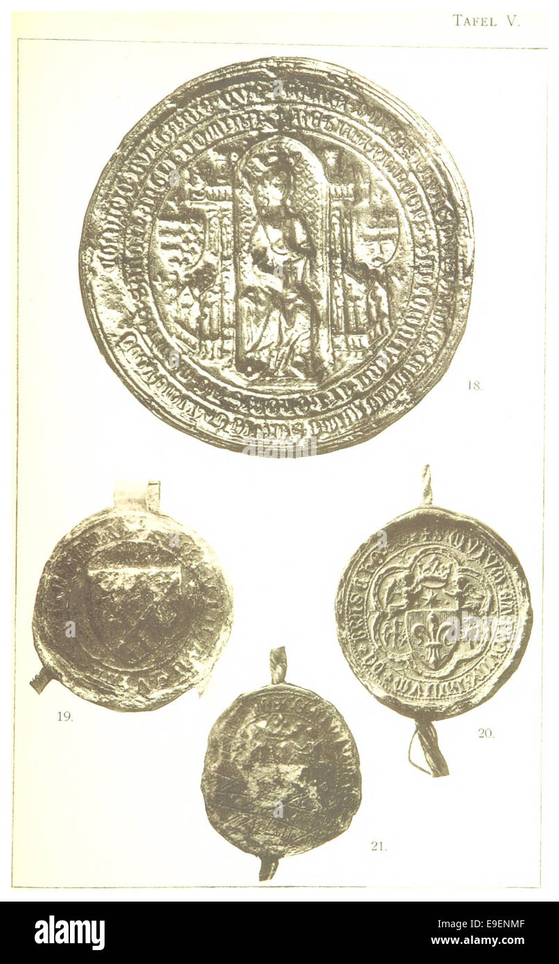 Questa illustrazione del 1897 di *SiebenbgrUrk.* mostra una piastra dettagliata (Tafel 5), relativa alla collezione Siegel, che probabilmente raffigura manufatti o siti storici. L'inclusione dei numeri di Siegel suggerisce che fa parte di uno studio filatelico o archeologico. Foto Stock