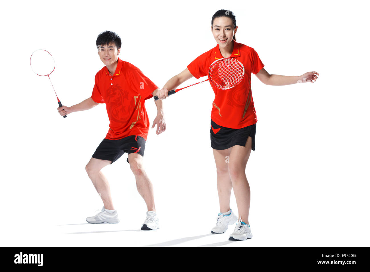 Badminton raddoppia i giocatori Foto Stock