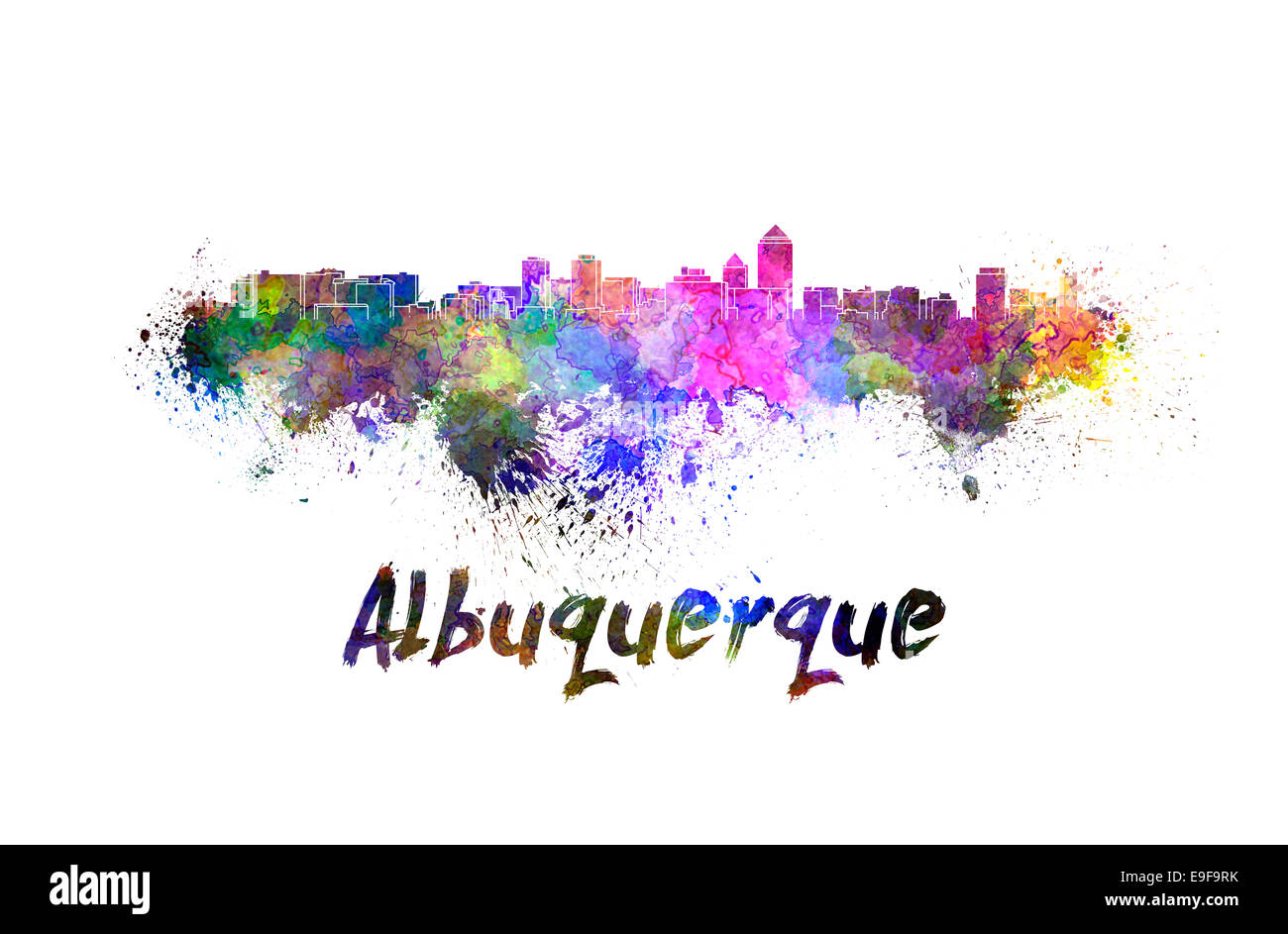 Lo skyline di Albuquerque in acquerello schizza Foto Stock