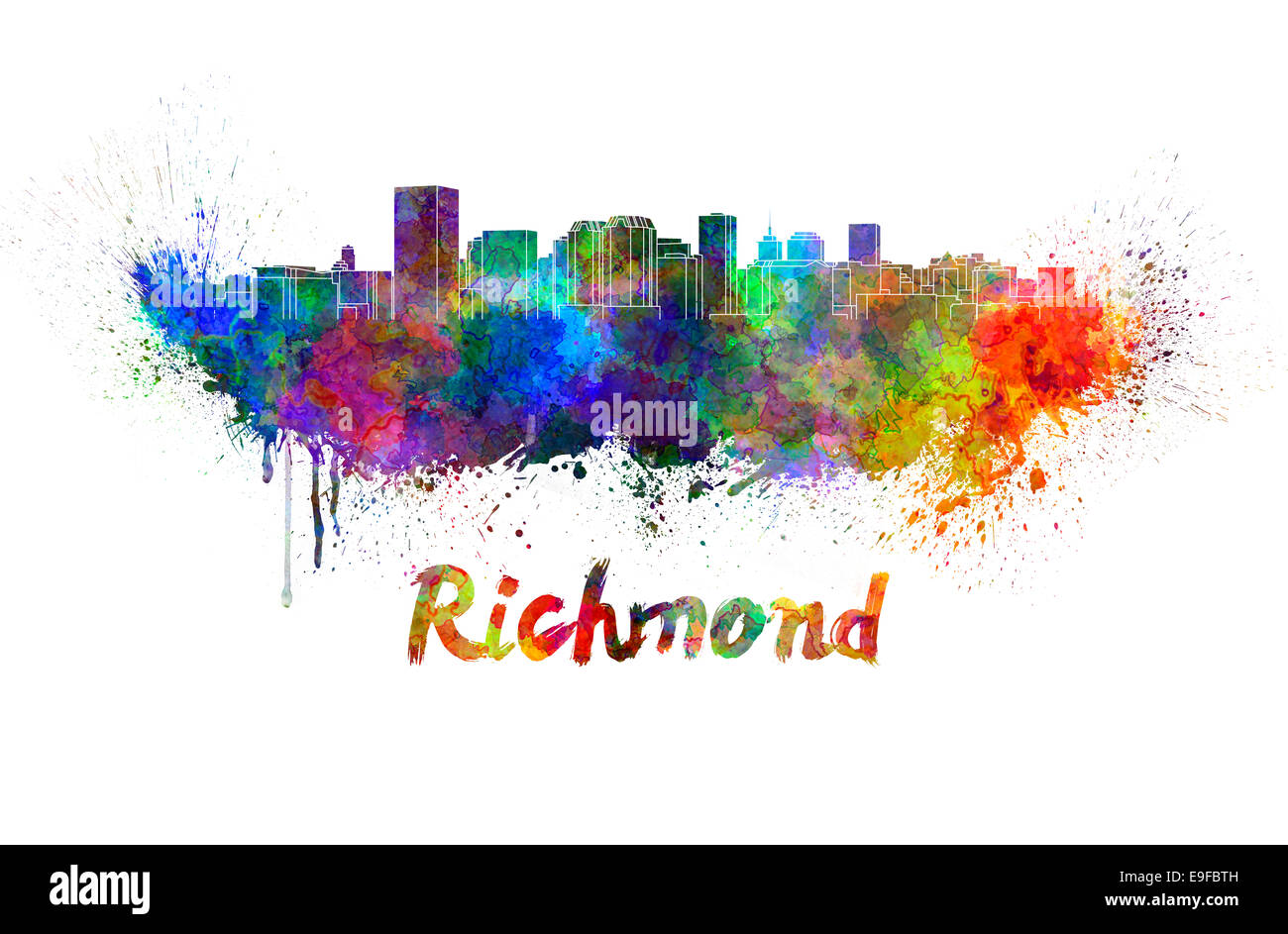 Lo skyline di Richmond in acquerello schizza Foto Stock