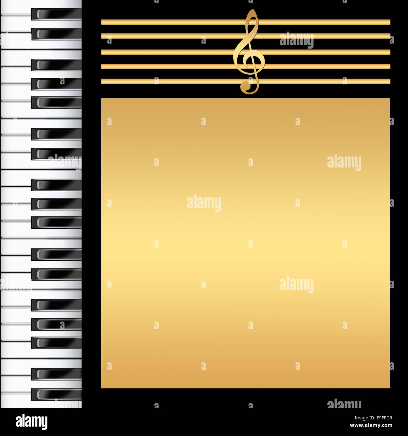 Tastiera di pianoforte nero e oro Foto Stock
