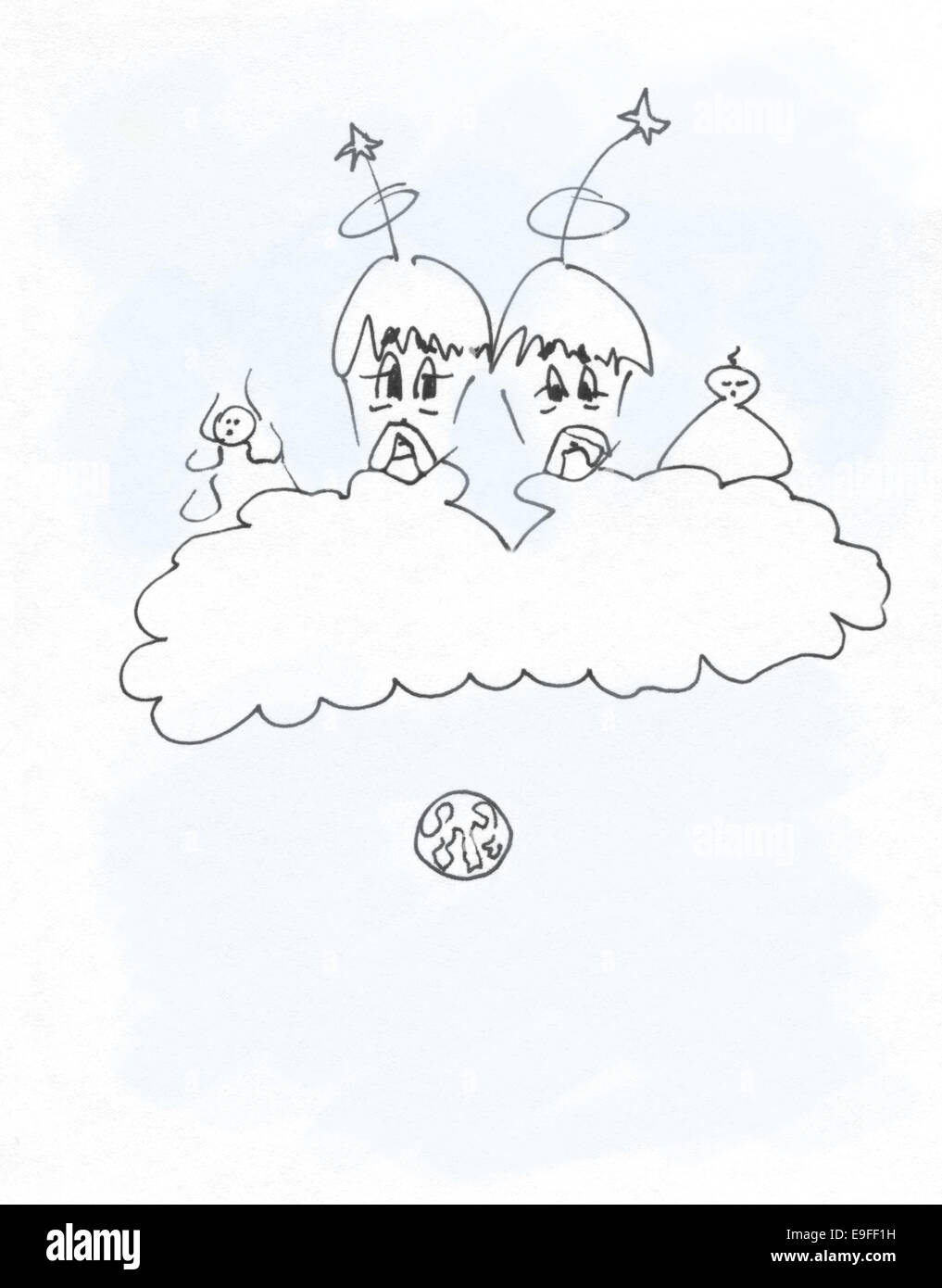Angeli Con Atteggiamento Cartoon Penna Disegno In Bianco E