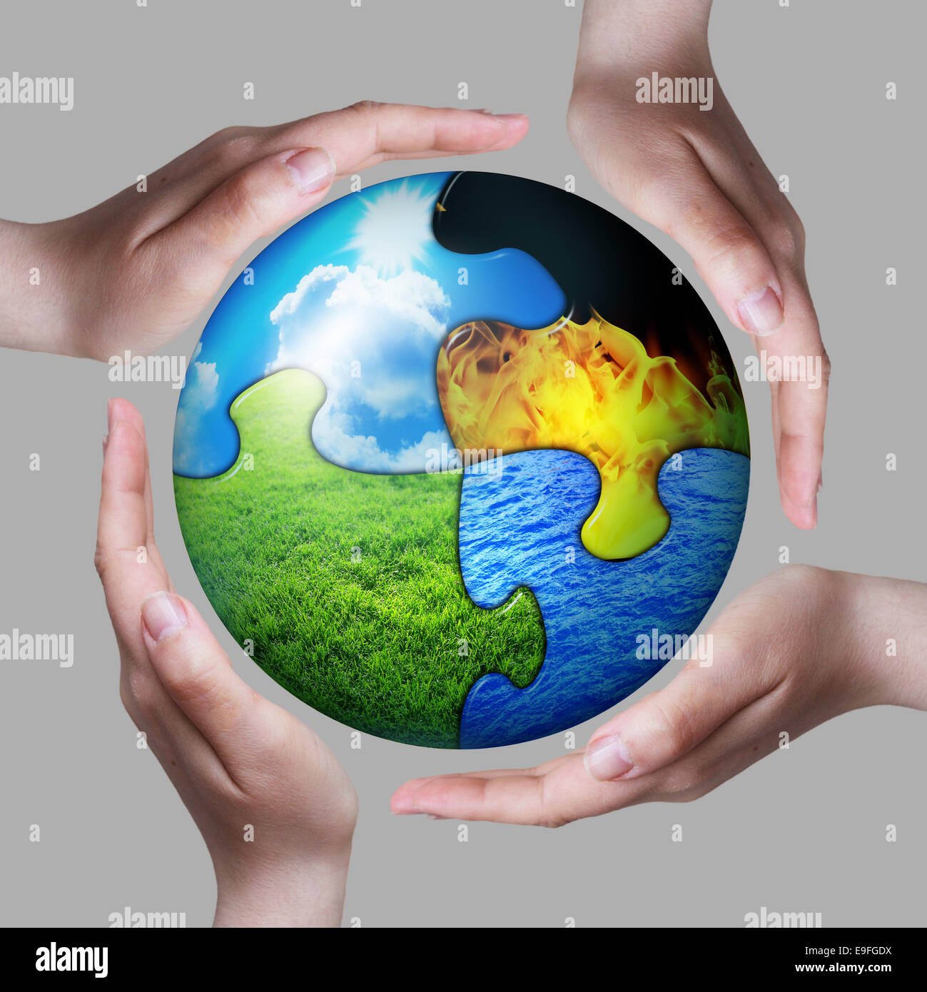 Quattro elementi tra le nostre mani Foto Stock