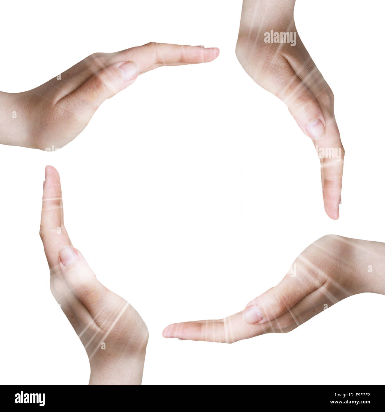Simbolo concettuale di quattro mani umane Foto Stock