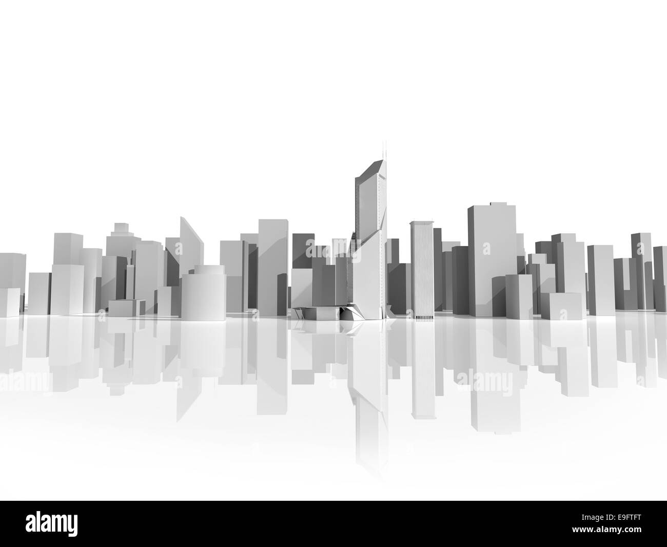Gray 3d modello di edificio su sfondo bianco, generati digitalmente immagine. Foto Stock