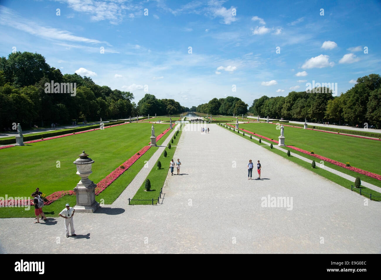 Il grand parterre di Nymphenburg Palace, Monaco di Baviera, München, capitale del Land della Baviera, Germania, Europa. Foto Stock