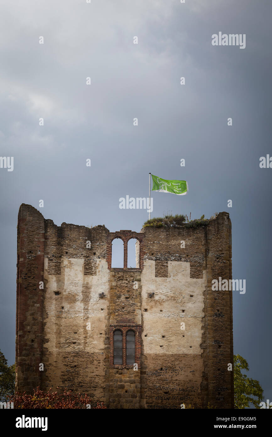 La bandiera verde premio bandiera (lanciato nel 1996 per premiare i migliori spazi verdi nel paese), vola oltre il Castello di Guildford Foto Stock