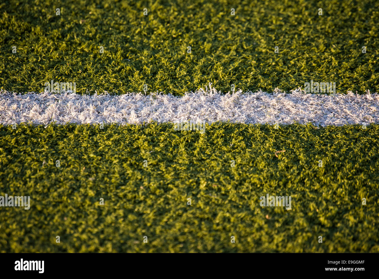 Parte di una linea bianca su un astro turf Foto Stock