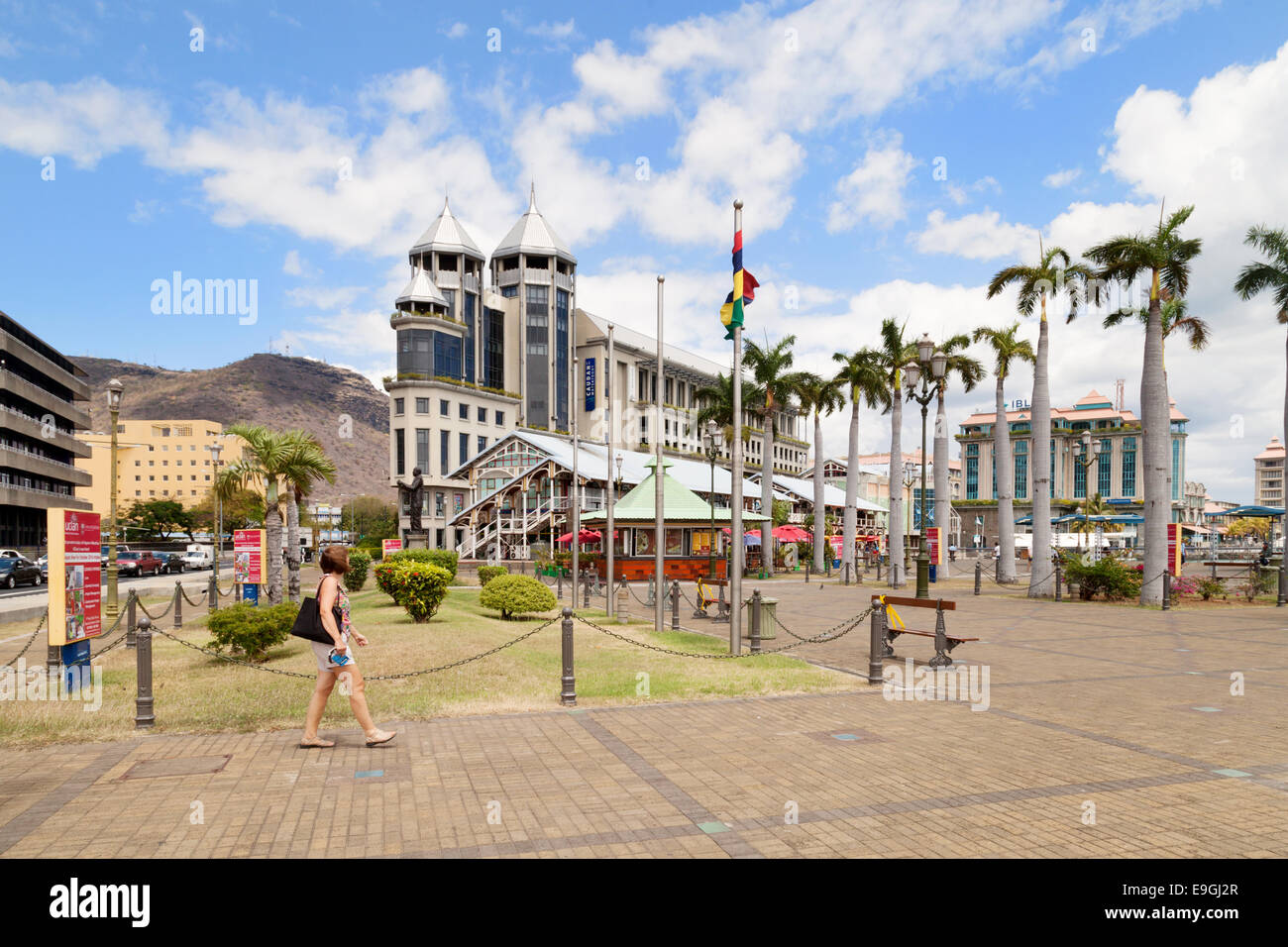 Il moderno Caudan Waterfront area, Port Louis, Maurizio Foto Stock