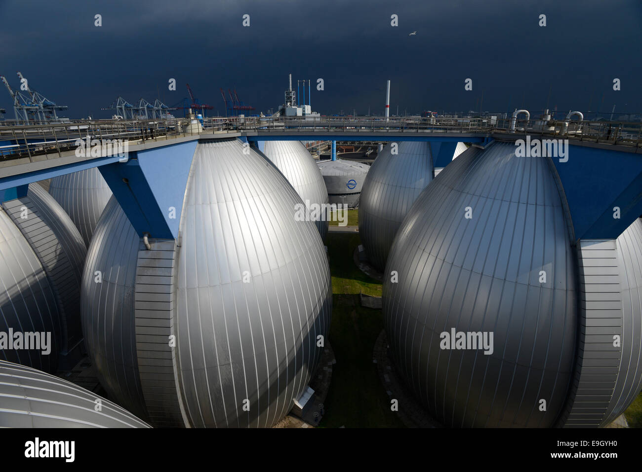 Germania, Amburgo, impianto di produzione di biogas in impianti di trattamento di acqua di Amburgo company, fanghi è fermentato per elaborare biometano e biogas Foto Stock