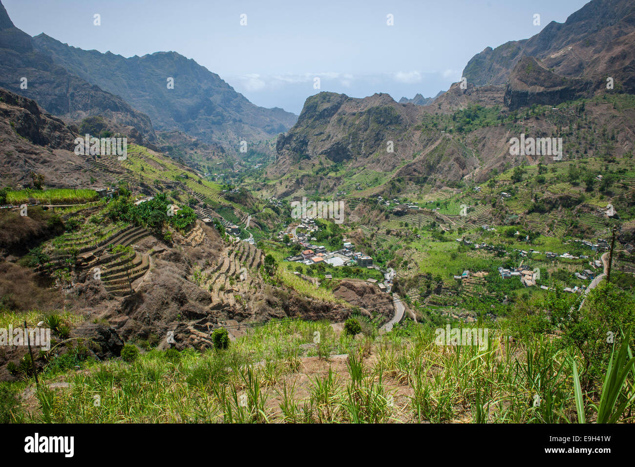 Vista sulla valle di Paúl, Santo Antão isola, Capo Verde Foto Stock