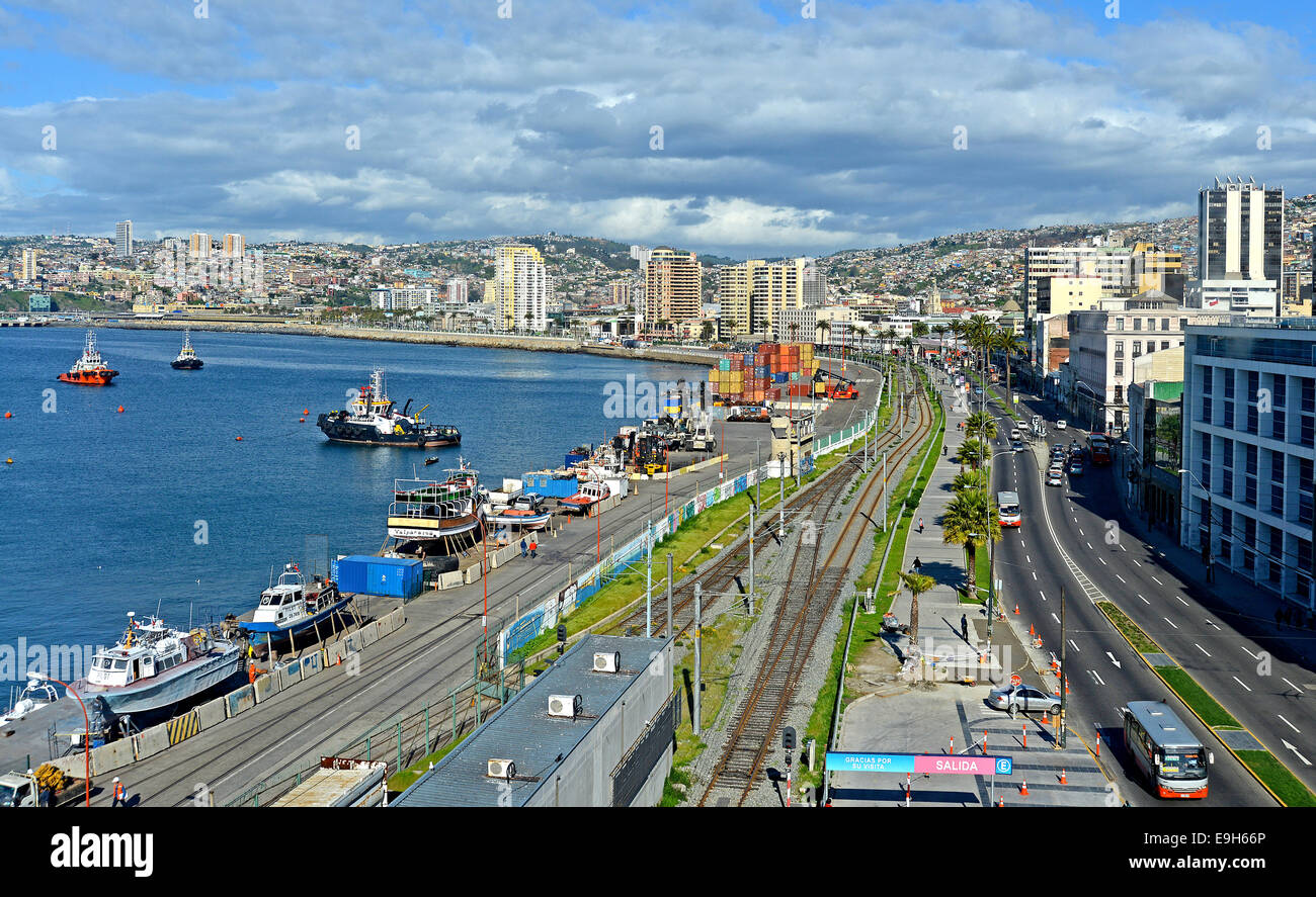 Vista aerea sulla città di Valparaiso, Cile, Sud America Foto Stock