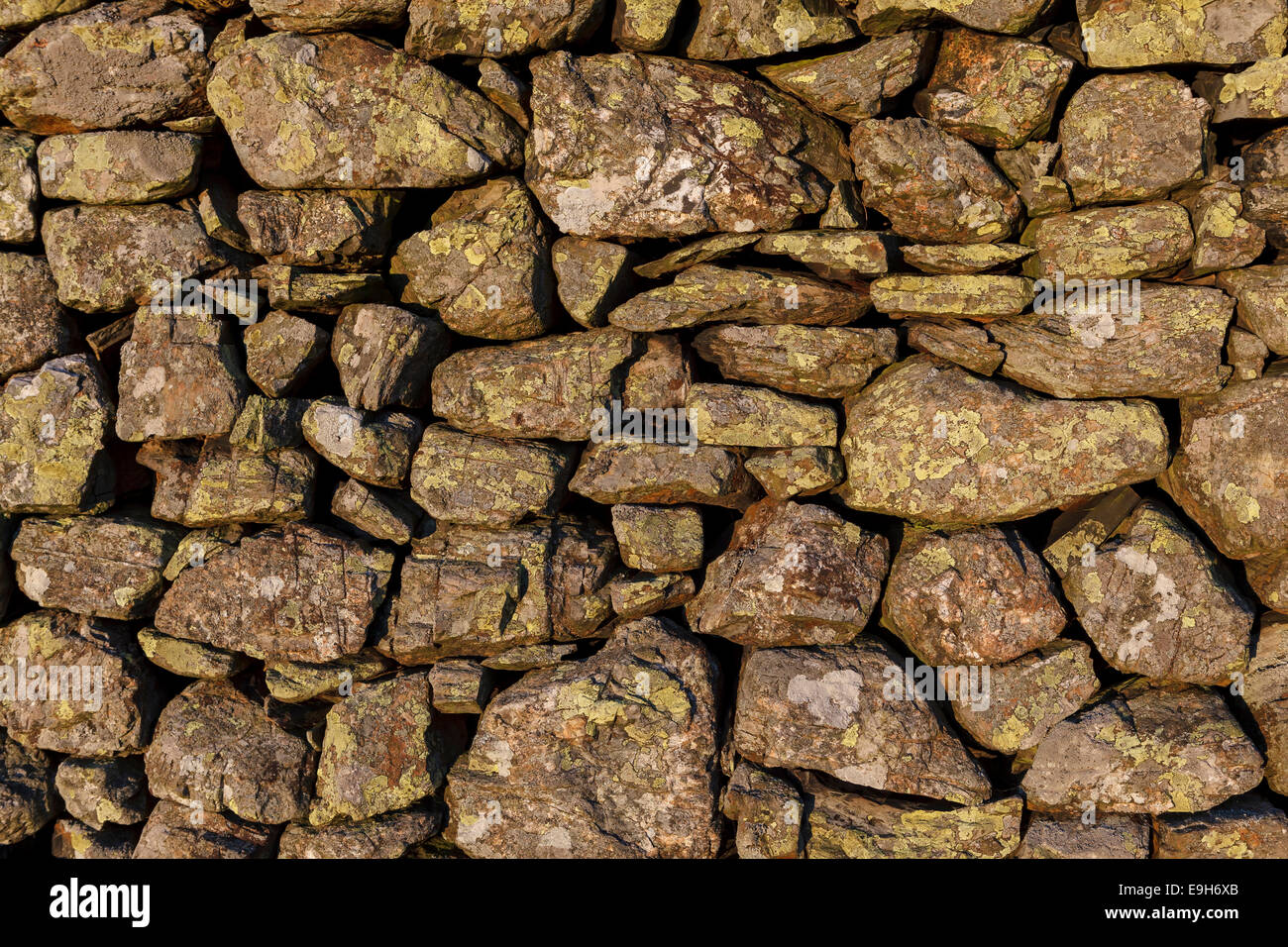 Inglese antico in pietra a secco a parete, dettaglio, Parco Nazionale del Distretto dei Laghi, Cumbria, England, Regno Unito Foto Stock