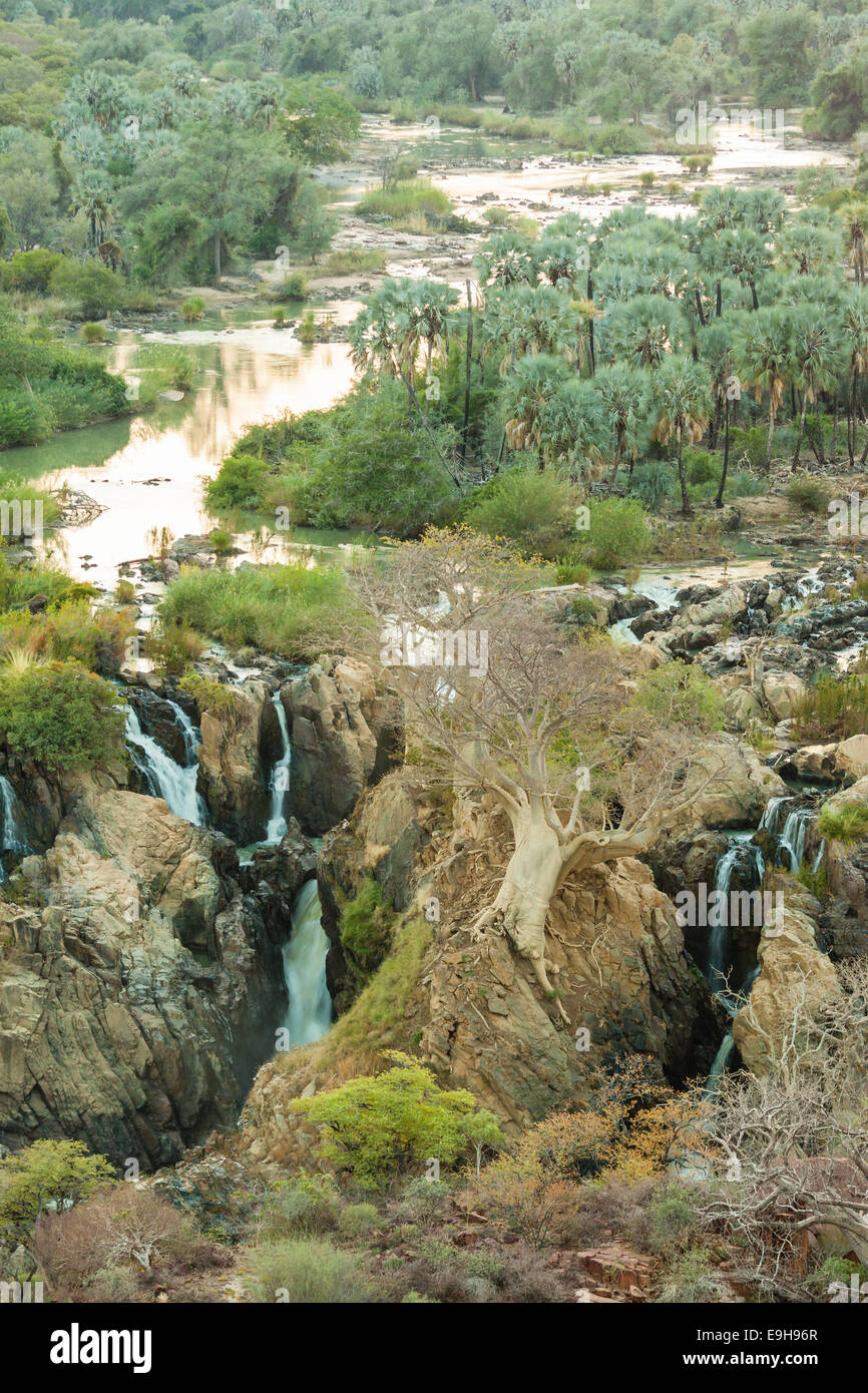 Epupa Falls, fiume Kunene sul confine tra Angola e Namibia,, Regione di Kunene, Namibia Foto Stock
