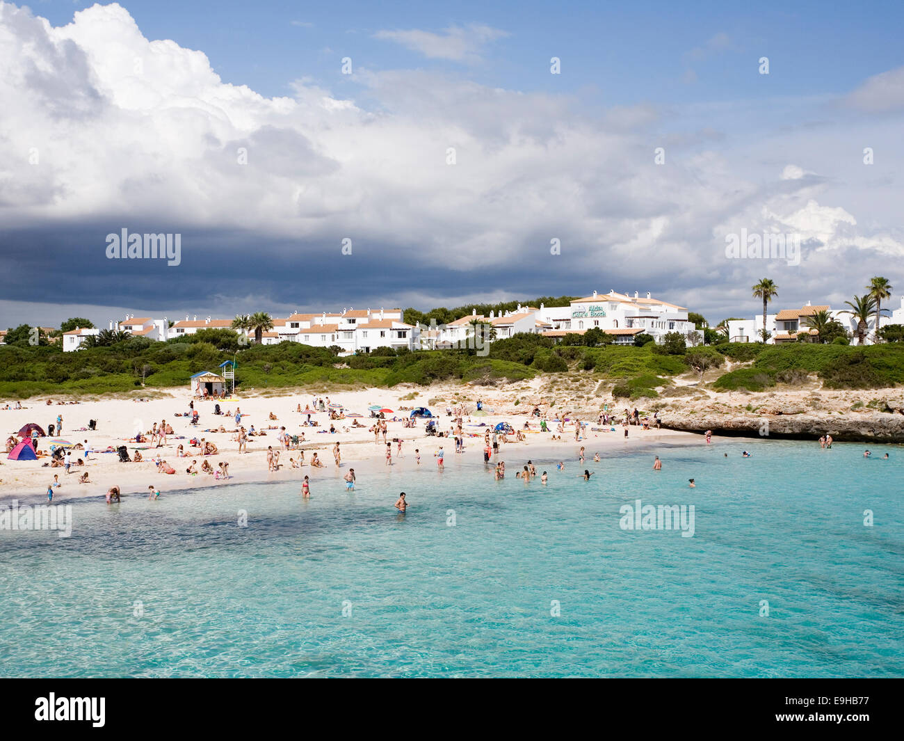 Spiaggia, Cala en Bosch, Minorca, Isole Baleari, Spagna Foto Stock