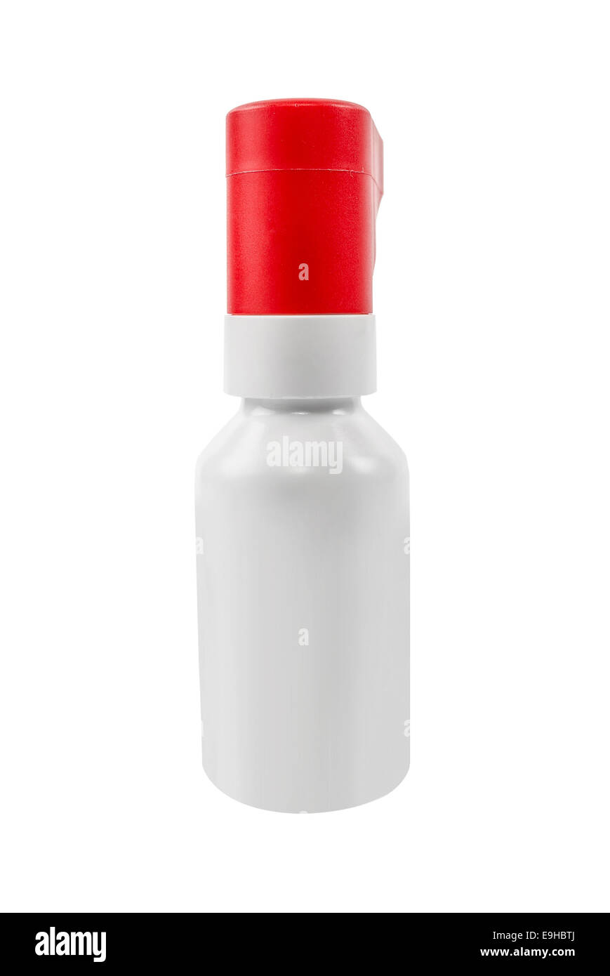 Bottiglia di plastica bianca della medicina isolato su bianco Foto Stock