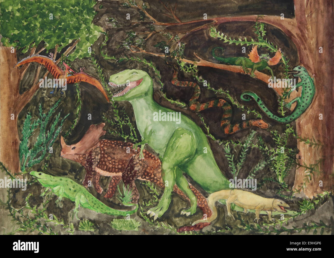 Varietà di dinosauri di disegno per bambini Foto Stock