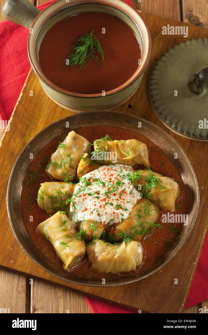 Golubtsy. Farcite le foglie di cavolo. Polonia Russia Ucraina cibo. Foto Stock