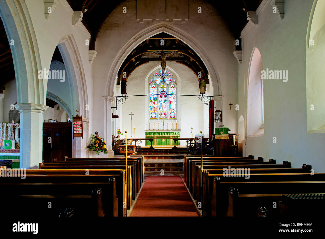 Interno della chiesa di Santa Maria, Burnham Deepdale, Norfolk, Inghilterra, Regno Unito Foto Stock