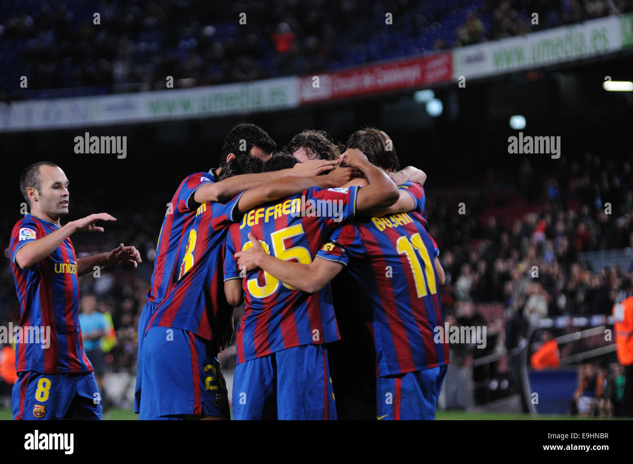 Barcellona - NOV 10: Bojan Krkic, F.C Barcelona player, festeggia il suo gol contro Leonesa culturali allo stadio Camp Nou. Foto Stock