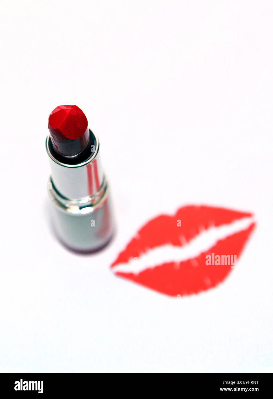 Rossetto rosso e stampati kiss, Londra Foto Stock