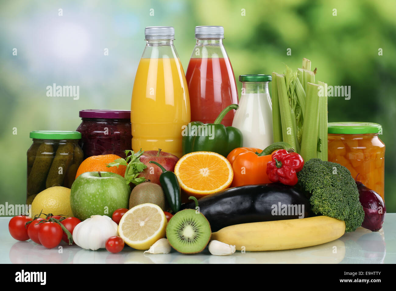 Mangiare Sano frutta e verdura e succo di arancia drink Foto Stock