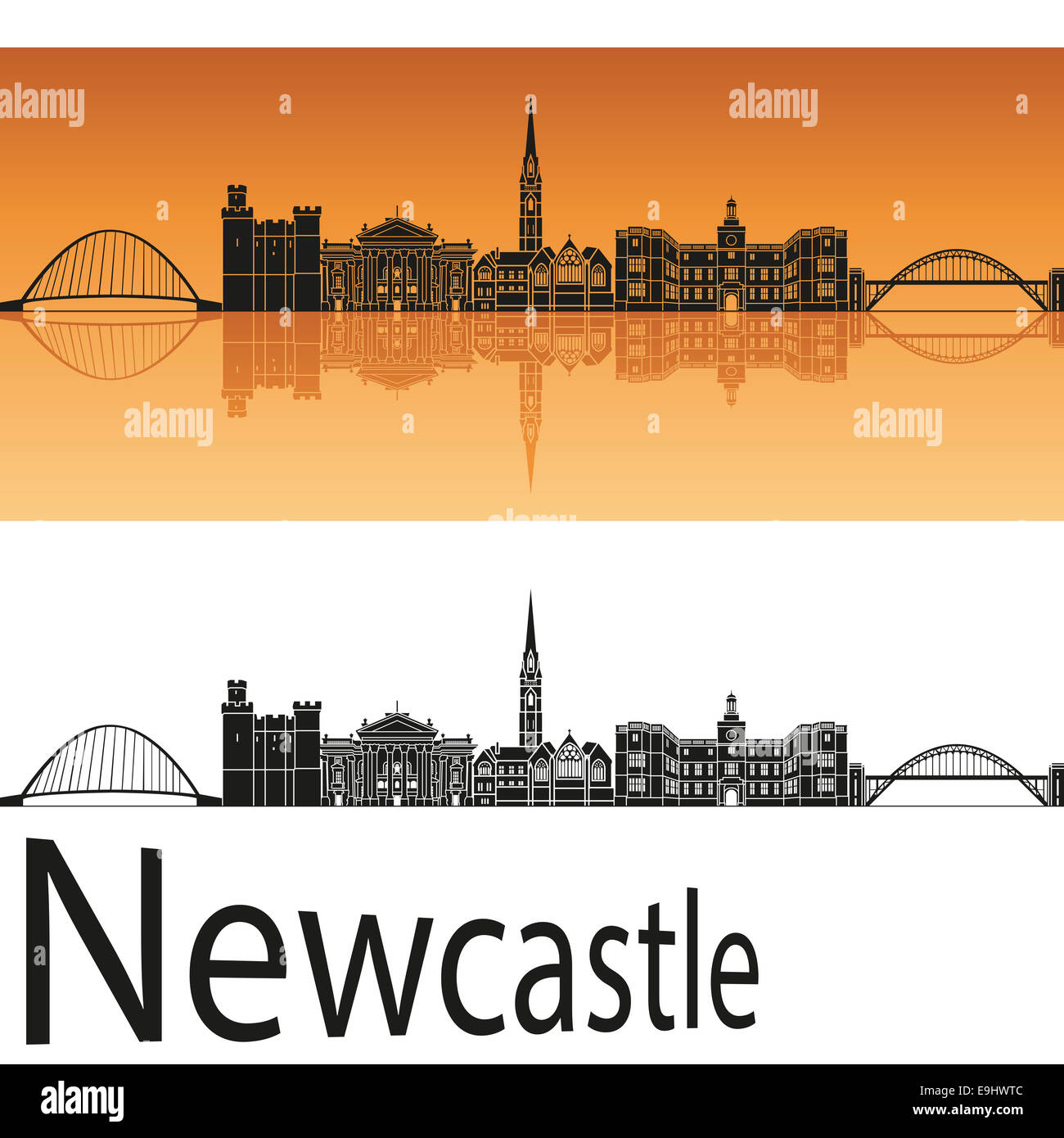 Newcastle skyline in arancione Foto Stock