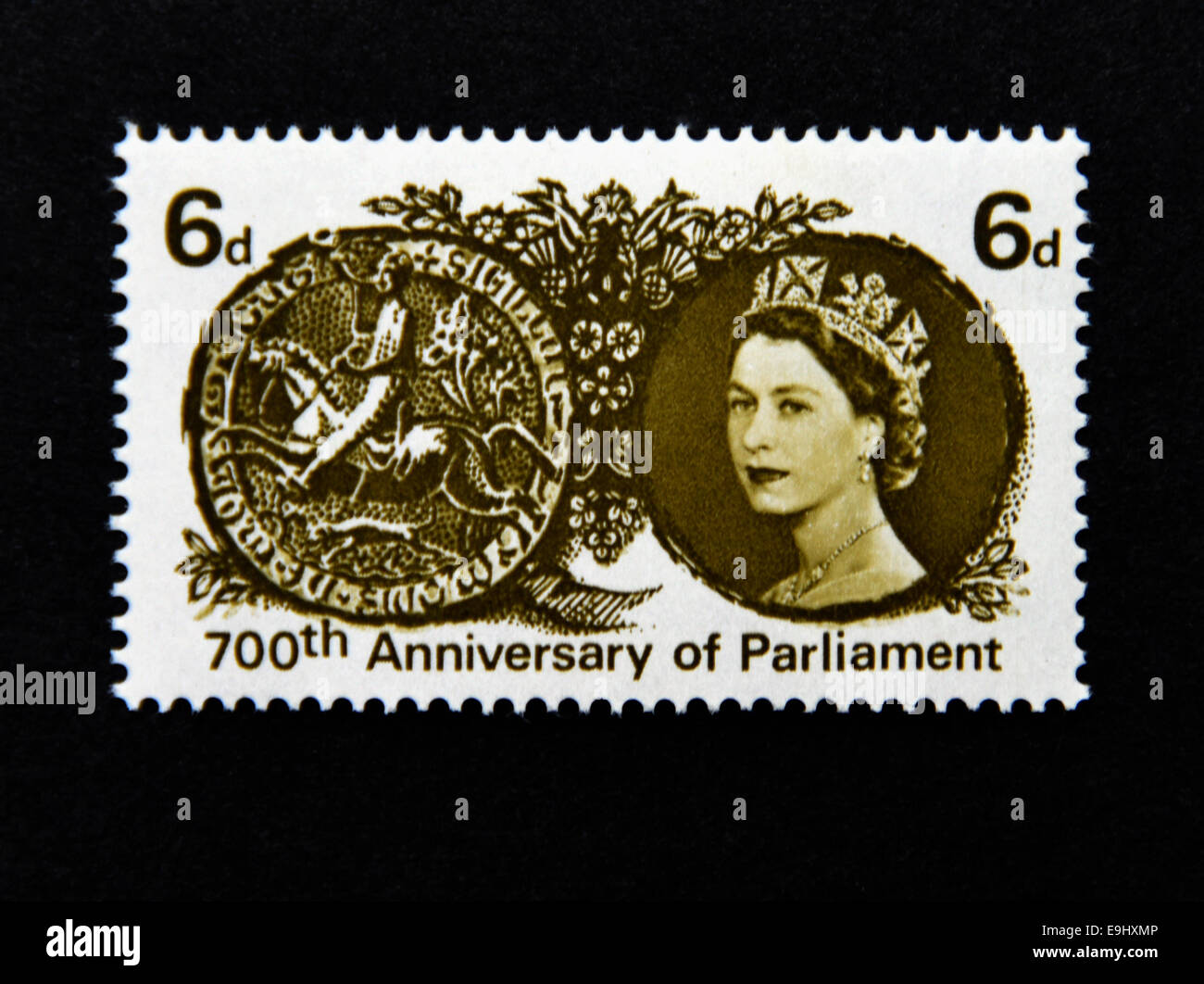 Francobollo. La Gran Bretagna. La regina Elisabetta II. 700° anniversario di Simon de Montfort del Parlamento. 1965. Foto Stock