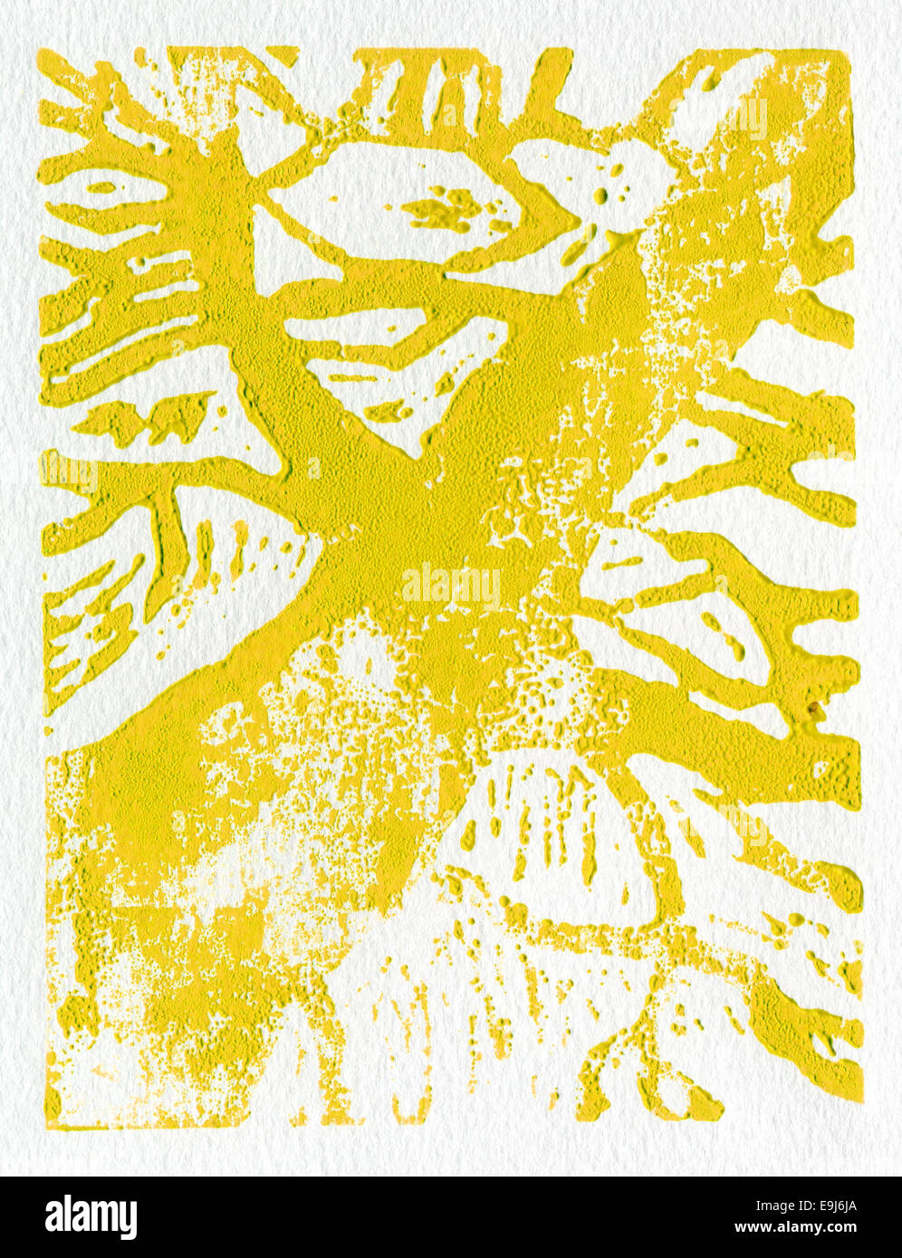 Tree, stampa originale realizzato in linoleum tecnica di stampa, in giallo. Foto Stock Tree, stampa originale realizzato in linoleum tecnica di stampa, in giallo. Foto Stock