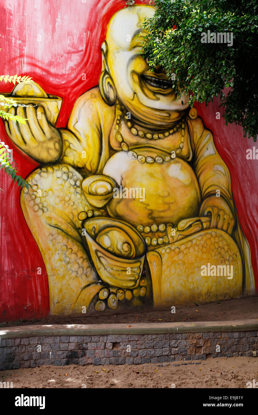 Il sorriso di Buddha. Arte dei Graffiti a Buenos Aires, Argentina. Foto Stock