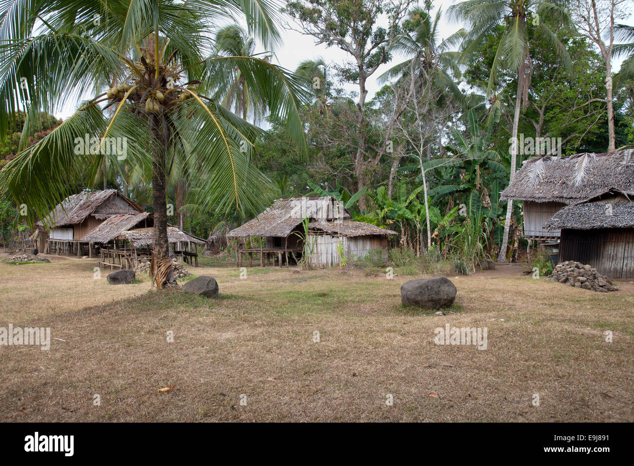 Case Stiled in Yaugiwa Village, al nord-est della Papua Nuova Guinea Foto Stock