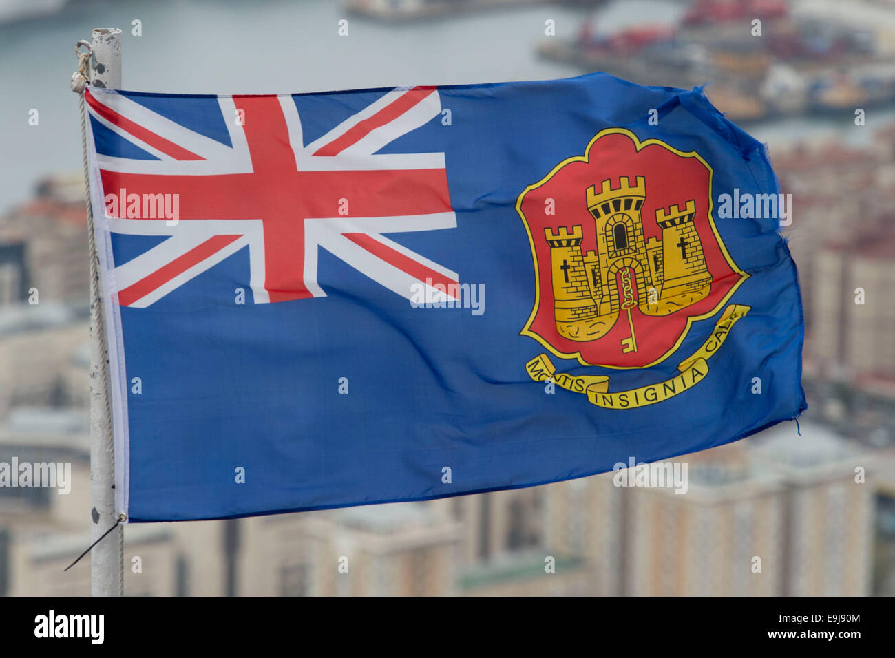 Stato alfiere di Gibilterra bandiera di Gibilterra. Foto Stock