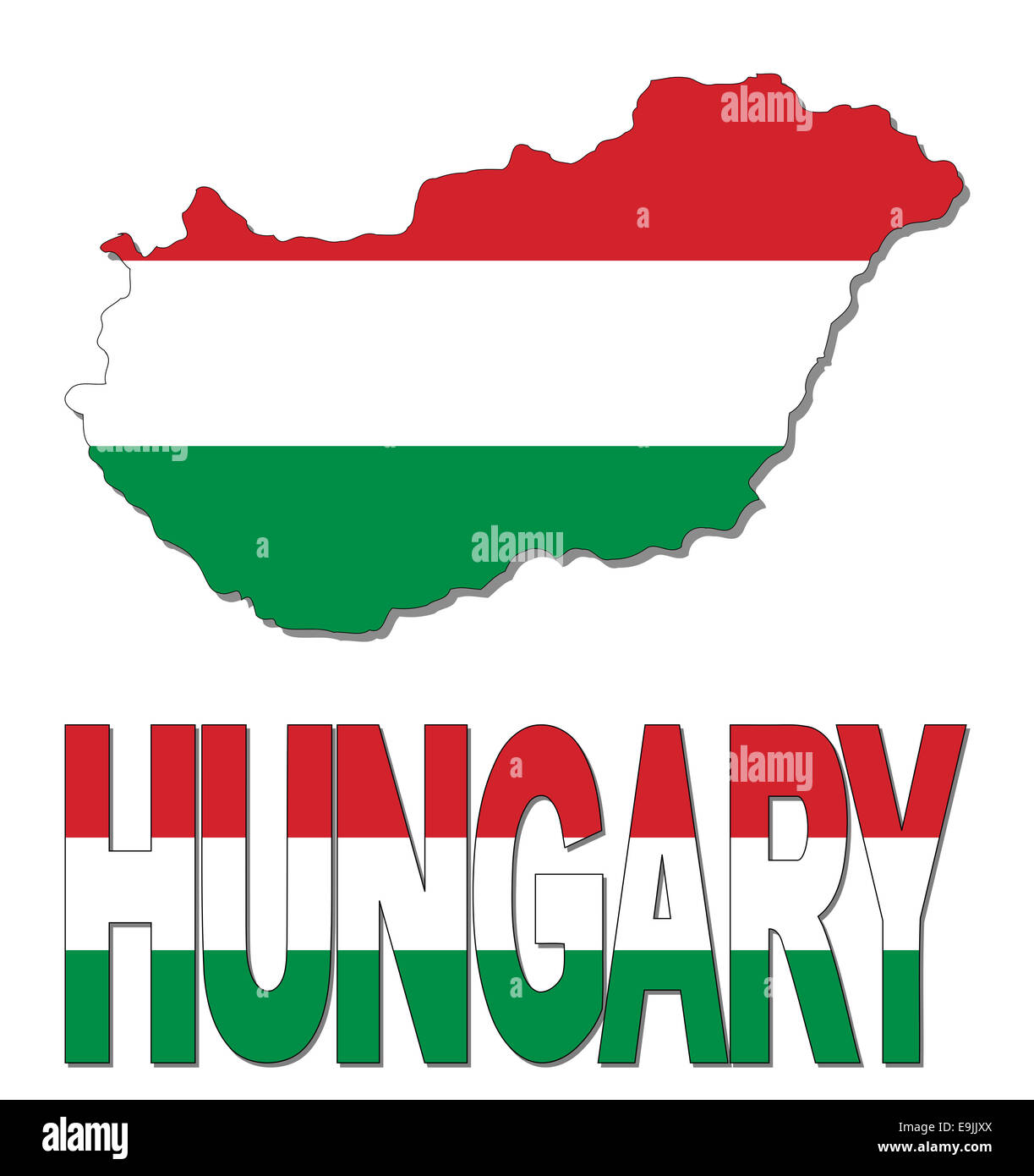 Mappa di Ungheria bandiera e illustrazione di testo Foto Stock