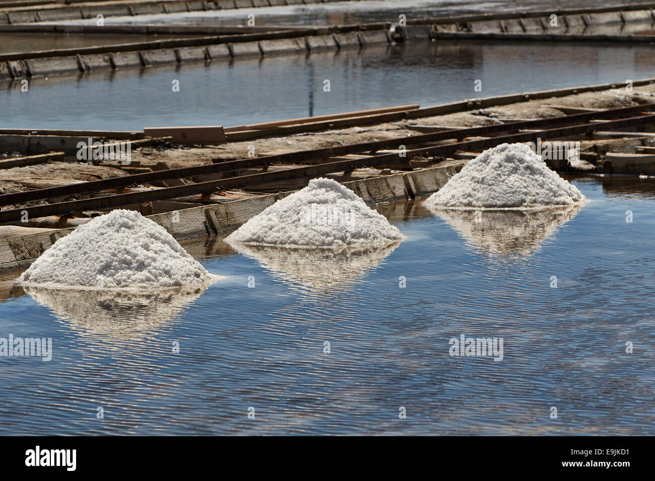 Per la produzione di sale in una laguna di Portorose, Istria slovena, Slovenia Foto Stock