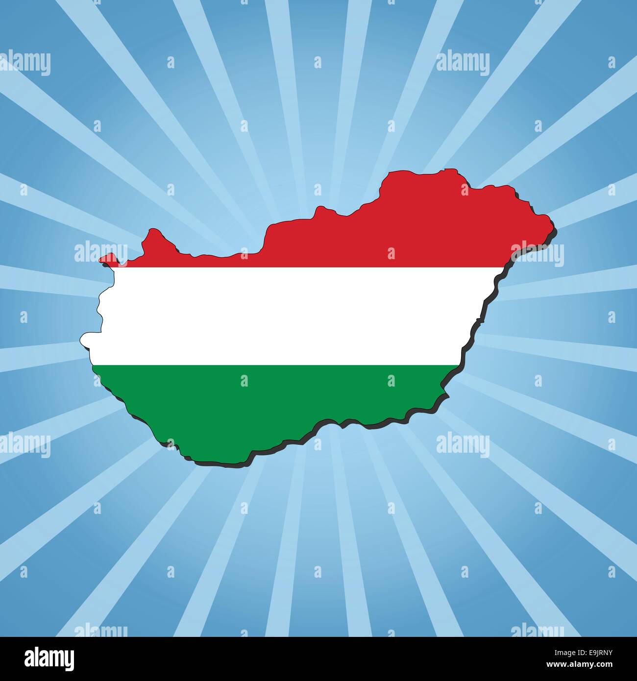 Mappa di Ungheria sulla bandiera blu sunburst illustrazione Illustrazione Vettoriale