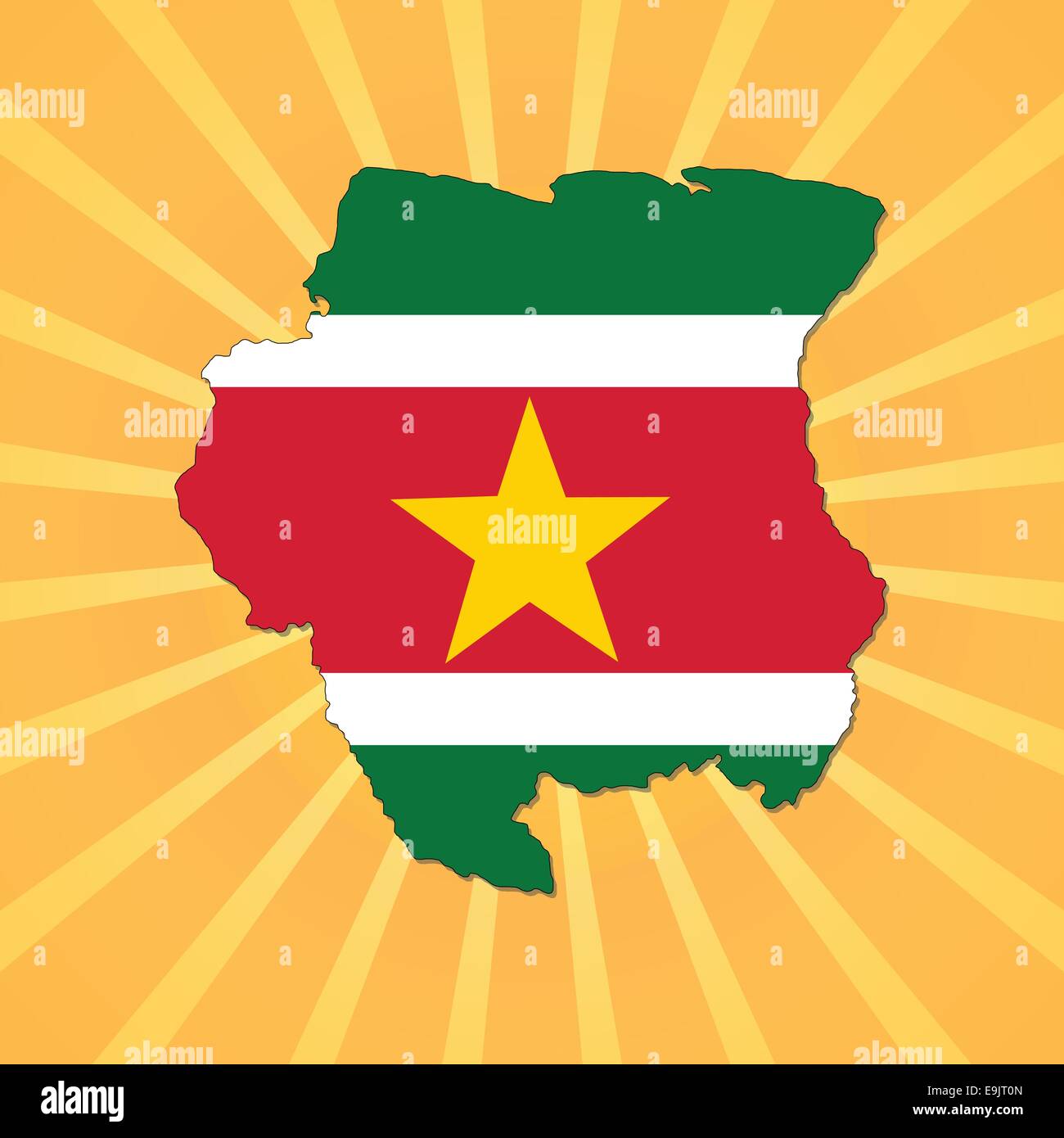 Mappa di suriname bandiera su blu sunburst illustrazione Illustrazione Vettoriale