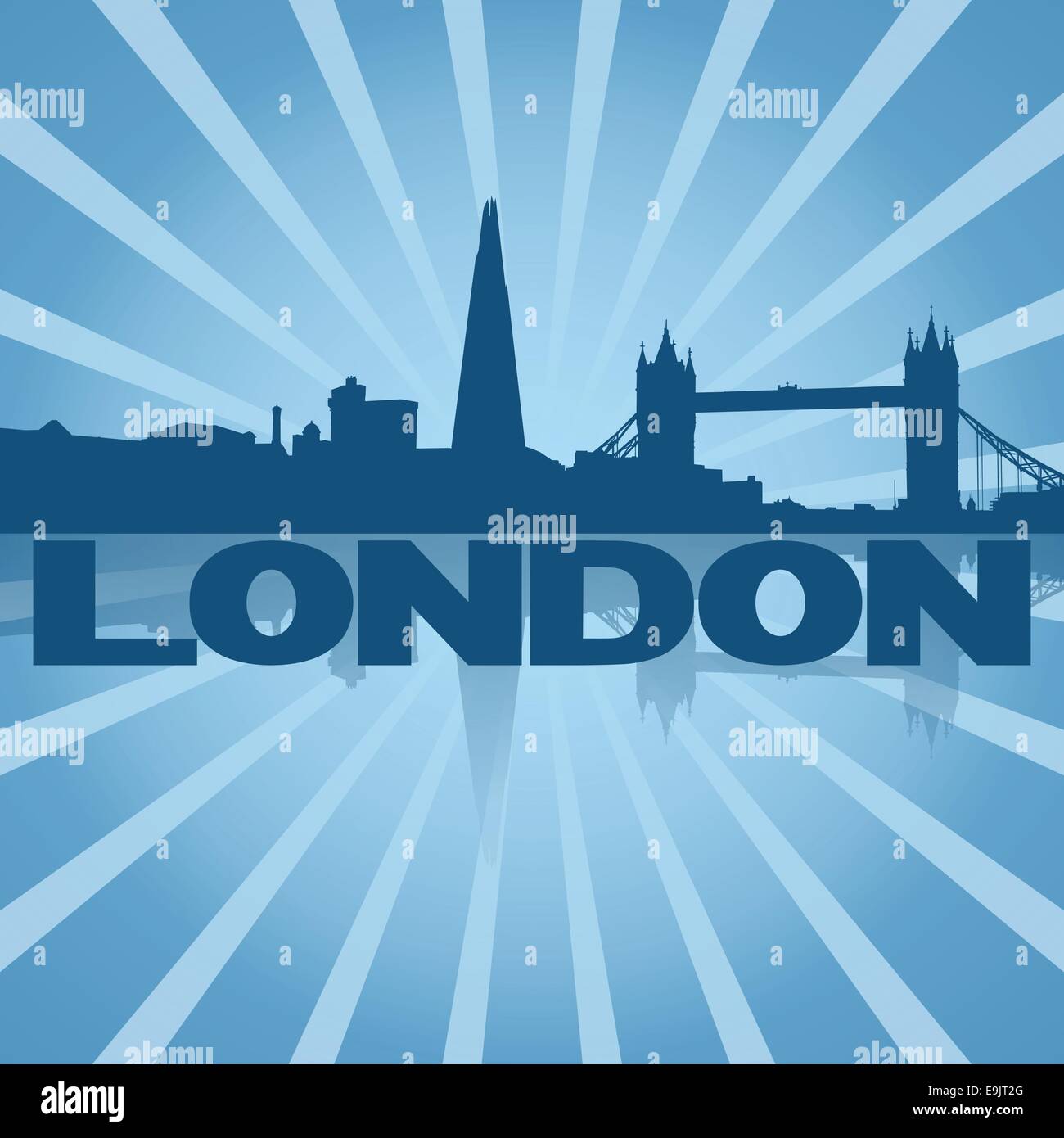 Lo skyline di Londra su blu sunburst illustrazione Illustrazione Vettoriale