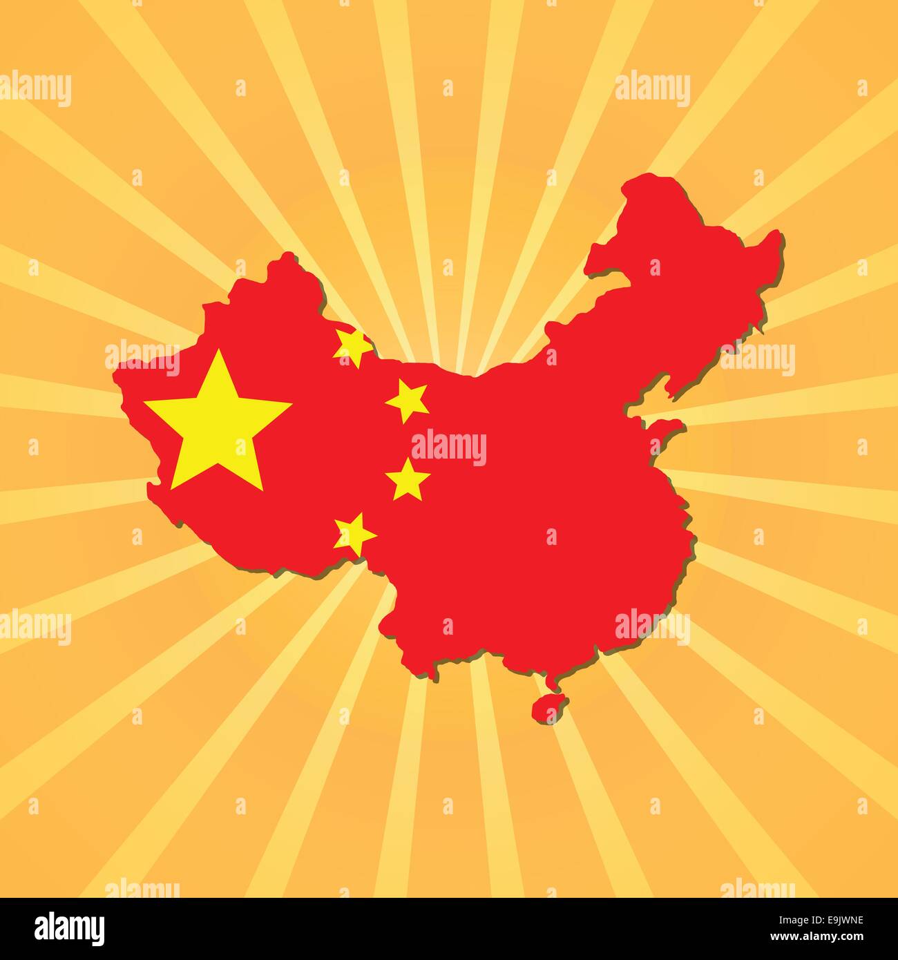 Mappa Cina bandiera sul sunburst illustrazione Illustrazione Vettoriale