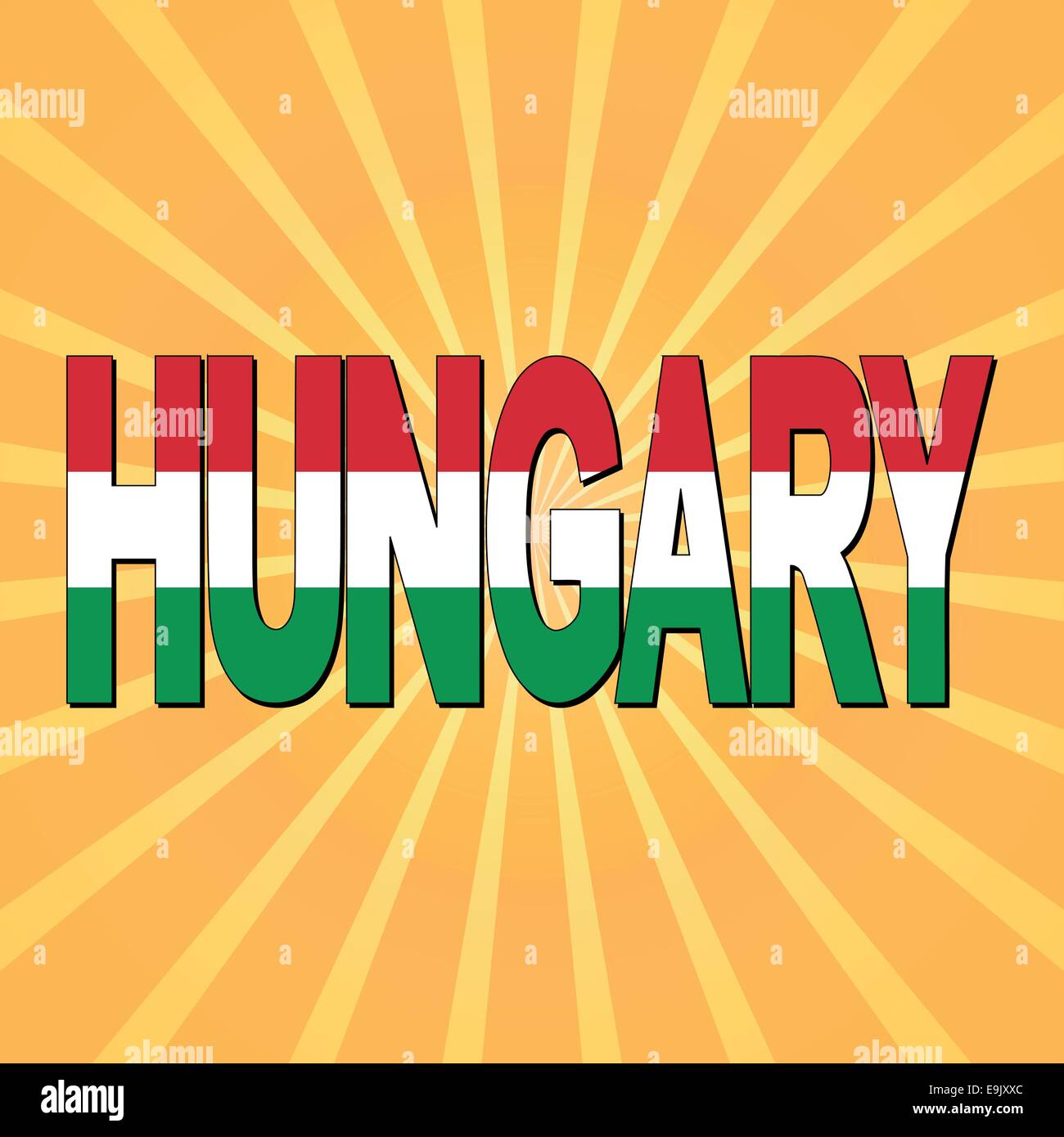 Ungheria bandiera testo con sunburst illustrazione Illustrazione Vettoriale