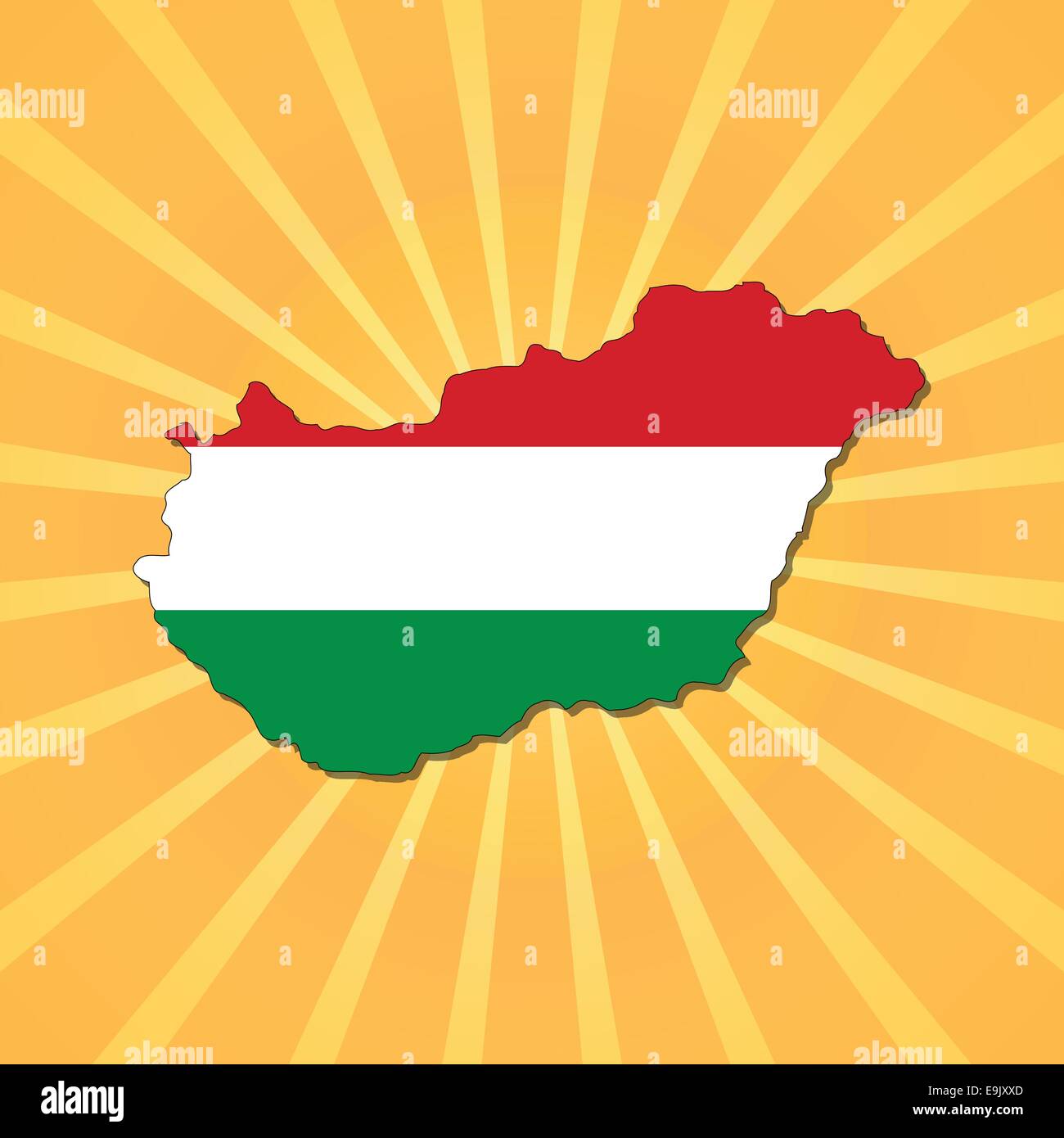 Mappa di Ungheria bandiera sul sunburst illustrazione Illustrazione Vettoriale