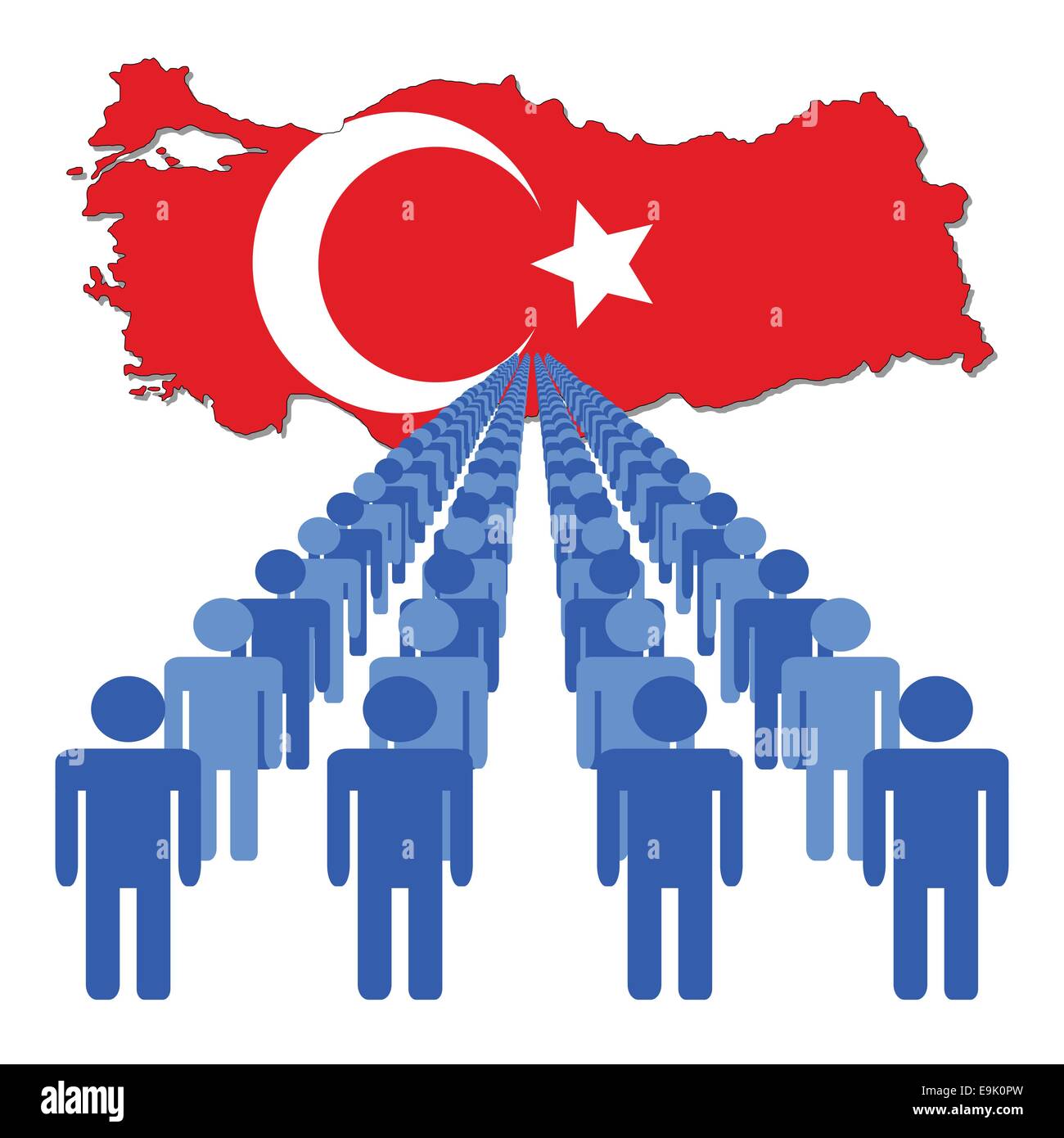 Linee di persone con la Turchia mappa bandiera illustrazione vettoriale Illustrazione Vettoriale