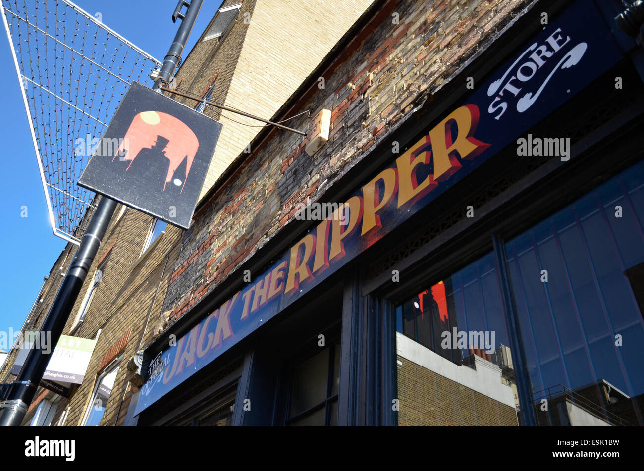 Il segno del Jack lo Squartatore shop in Bell Lane, Spitalfields, nell'east end di Londra Foto Stock