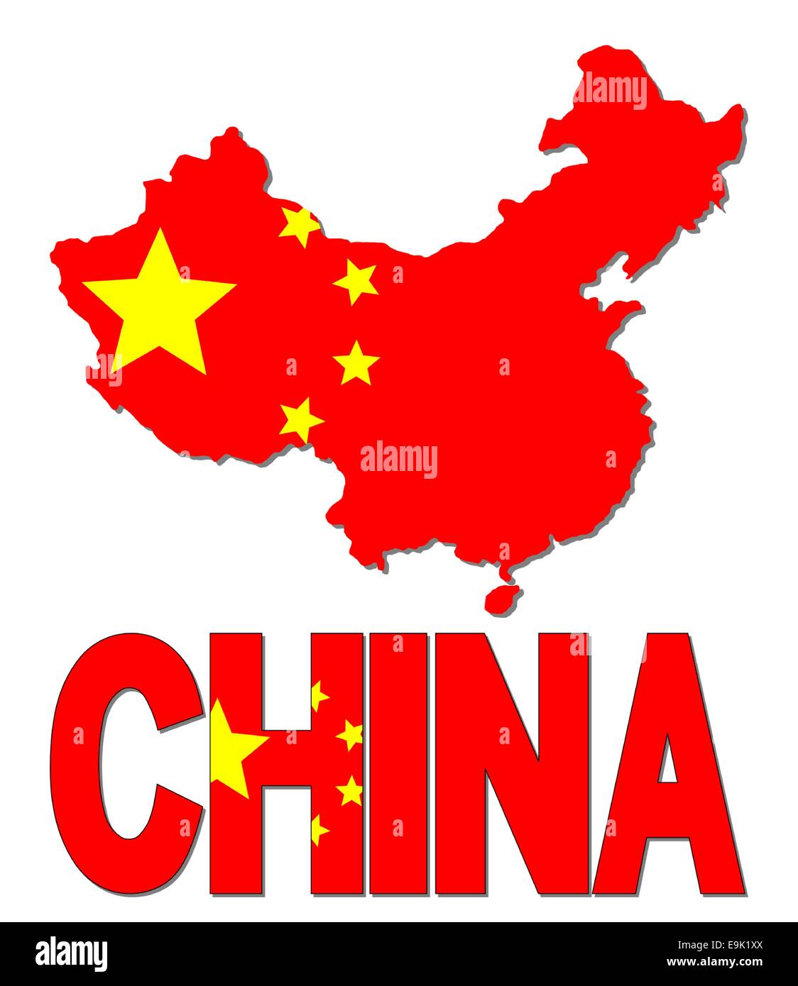 Mappa Cina bandiera e illustrazione di testo Illustrazione Vettoriale