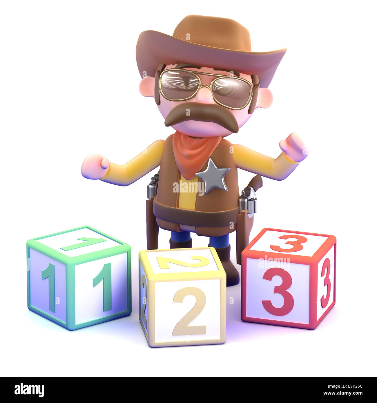 3D render di un cowboy con il conteggio di blocchi Foto Stock