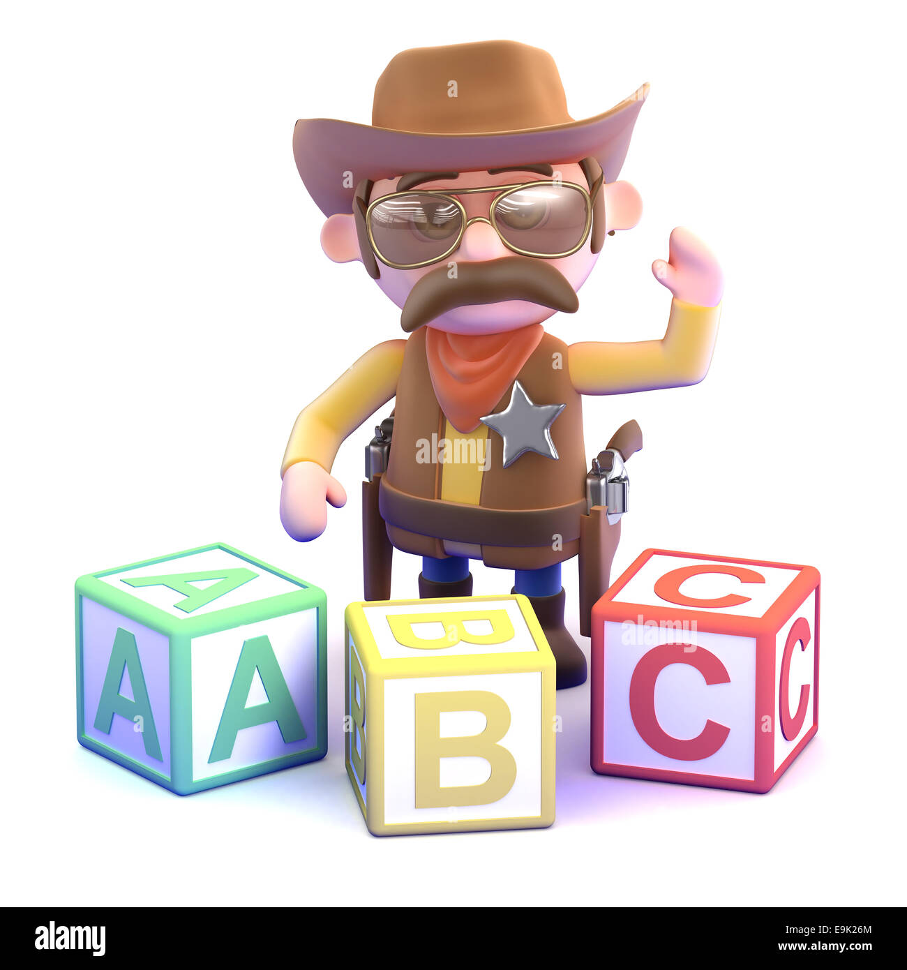 3D render di un cowboy con blocchi alfabeto Foto Stock