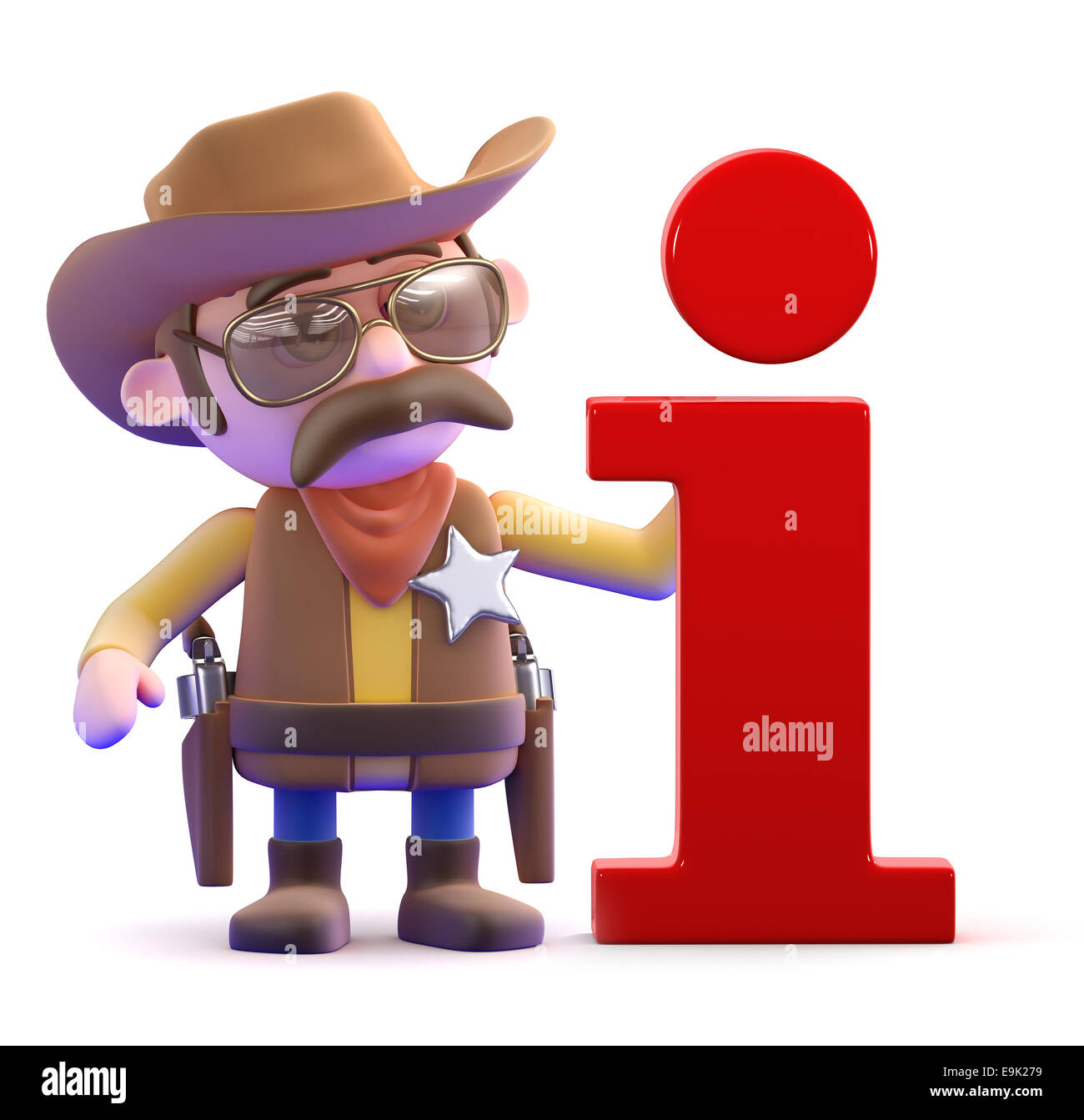 3D render di un cowboy accanto a un simbolo di informazioni Foto Stock