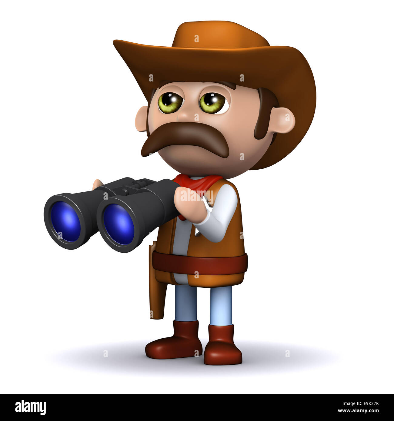 3D render di un cowboy con un paio di binocoli Foto Stock