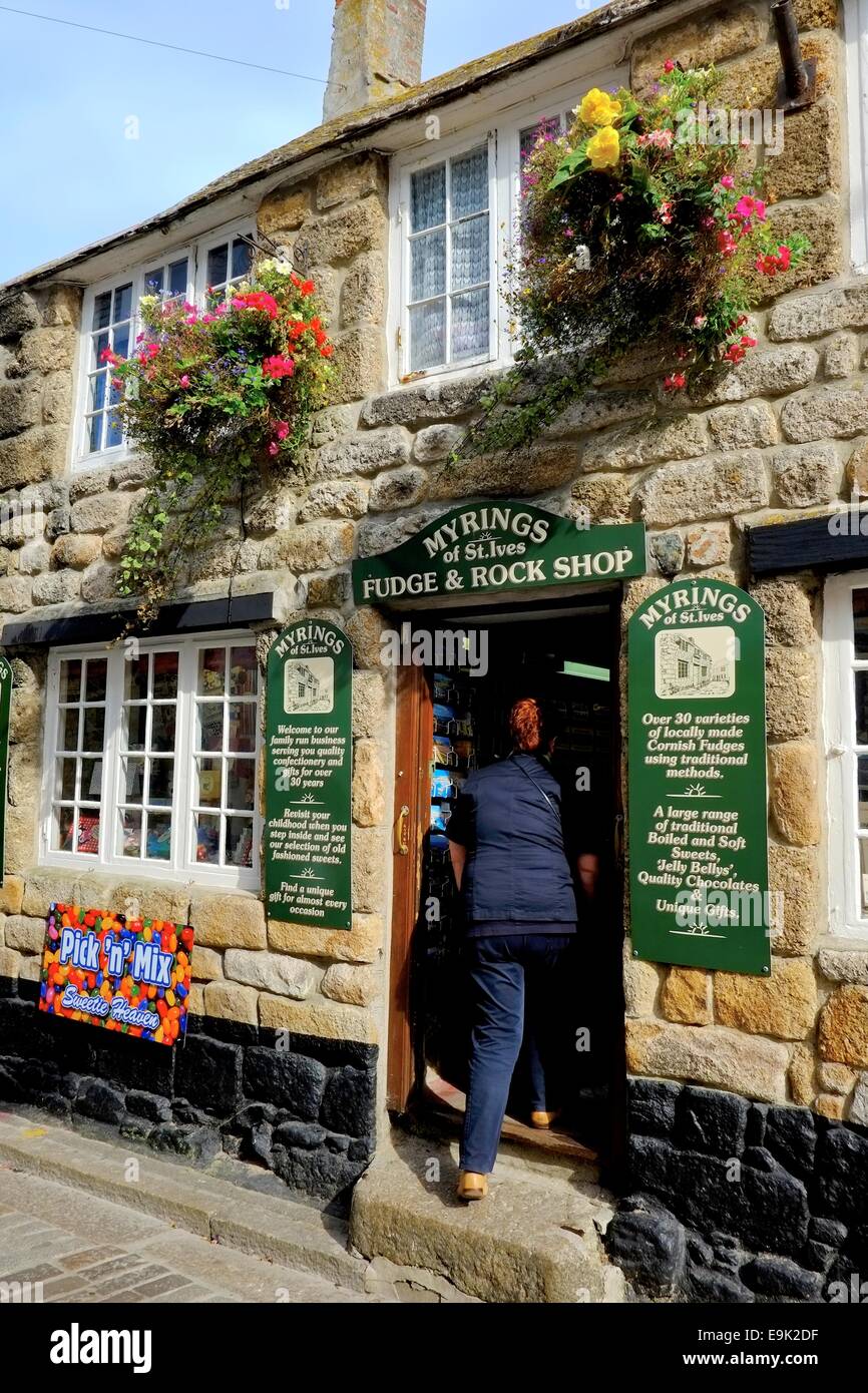 Myrings di St Ives fudge e rock shop Cornwall Inghilterra Regno Unito Foto Stock