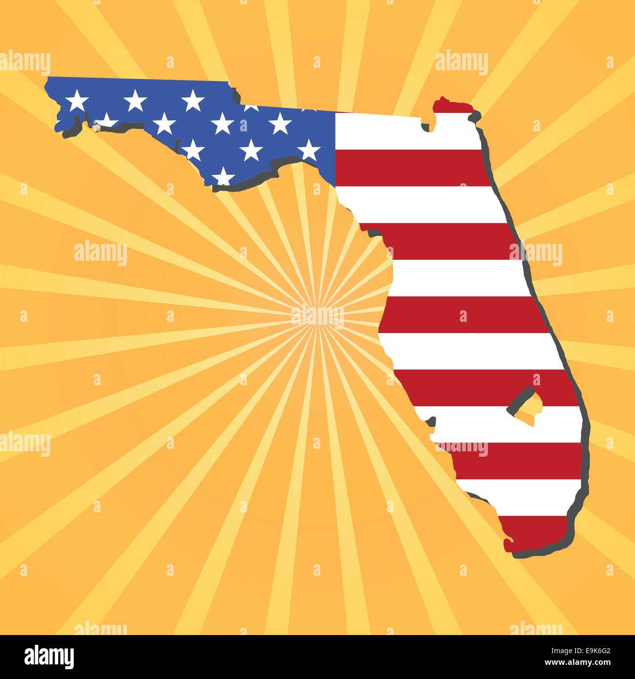 Mappa Florida bandiera sul sunburst illustrazione Illustrazione Vettoriale